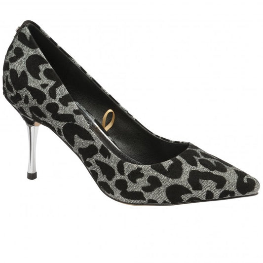 Sefton Silver Sparkle Leopard Court Shoe