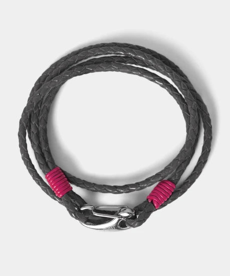 Leather Colour Bound Bracelet- Dark Grey/Magenta