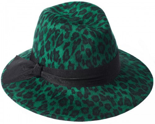 Failsworth Millinery Leopard Print Wool Fedora in Emerald