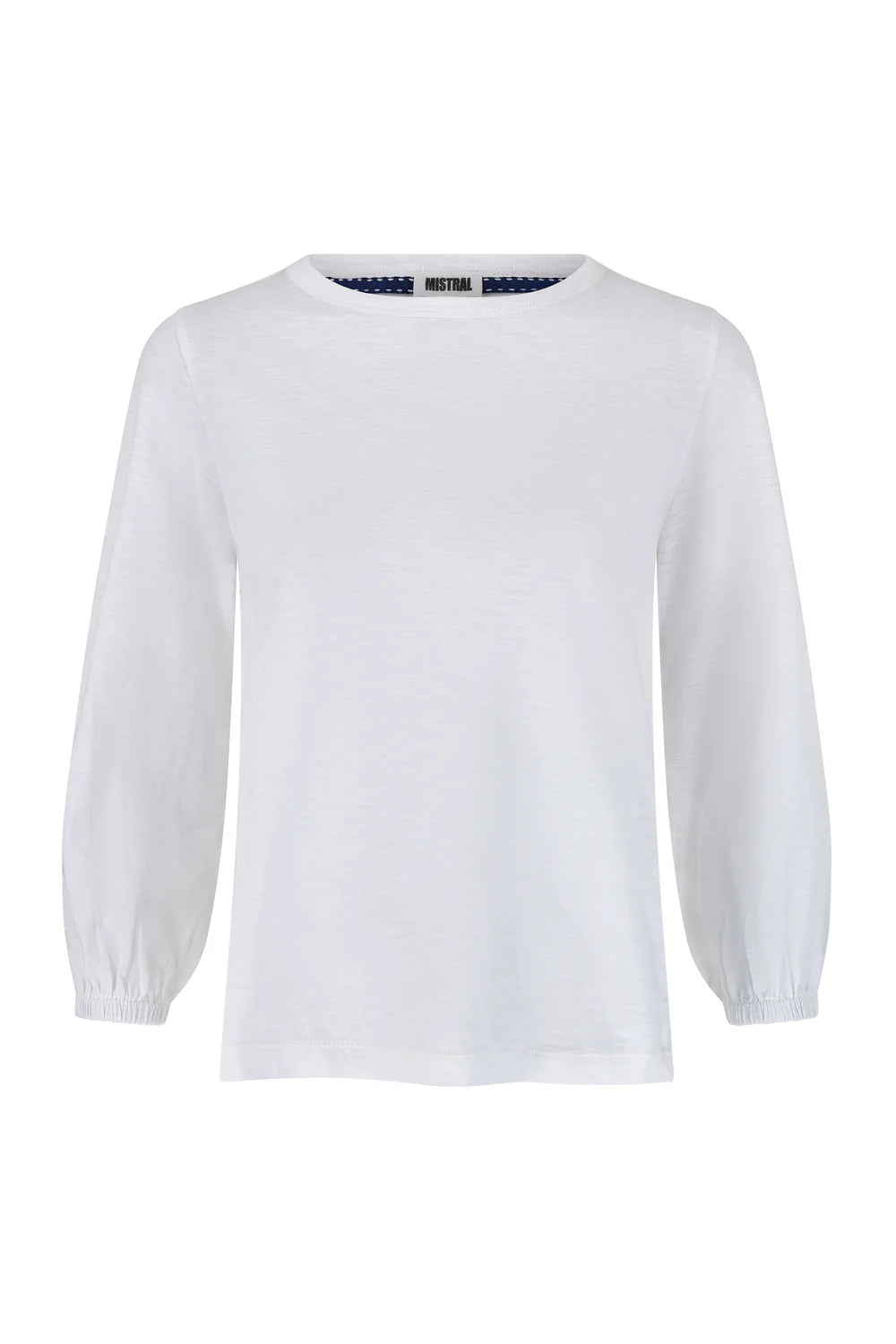 Gathered Cuff Crew Neck Jersey Tee in White