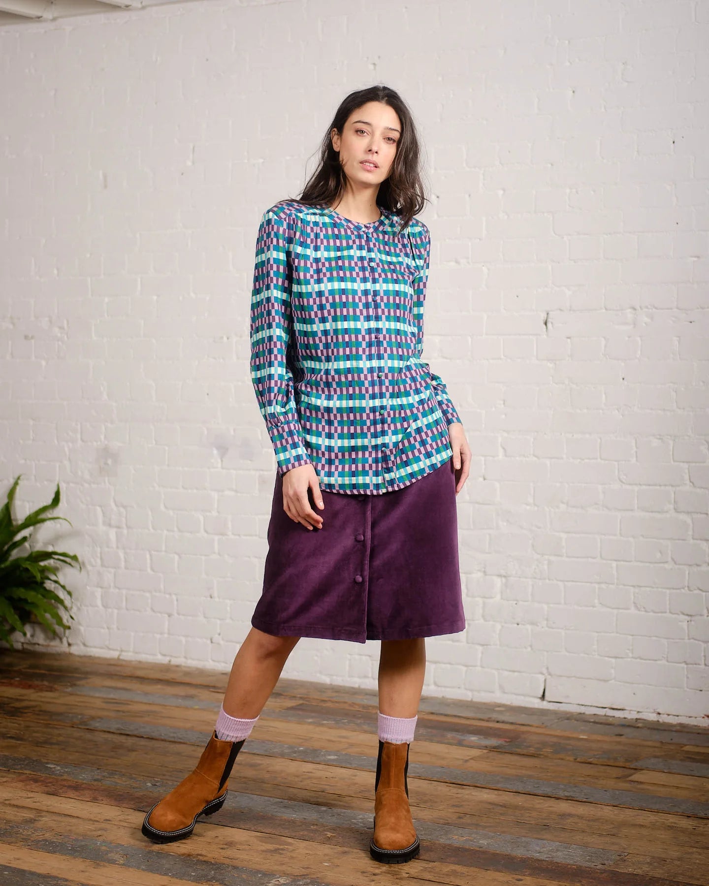 Joplin Blouse In Checks Print