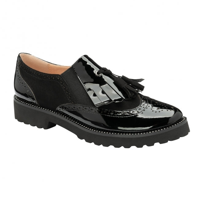 Black Patent Flora Low Heel Brogues