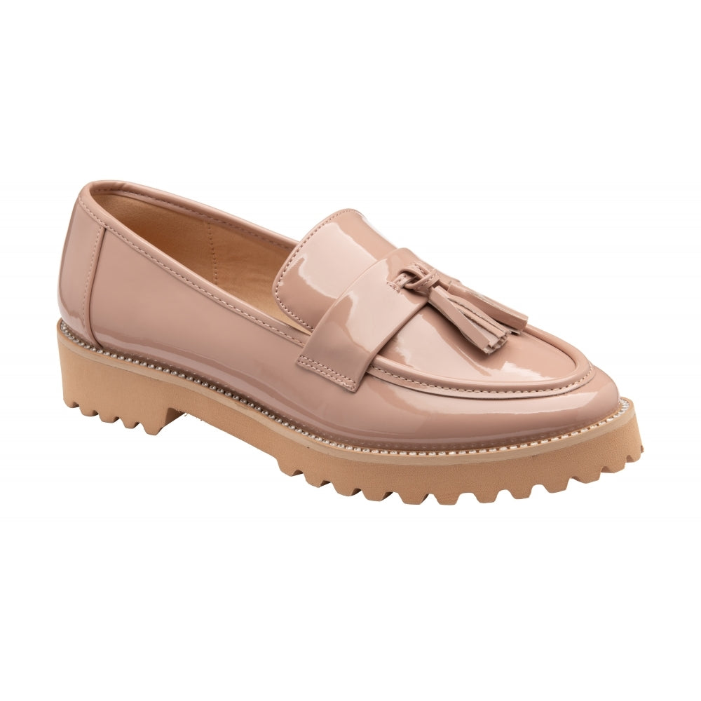 Nude Patent Tavis Almond-Toe Loafers