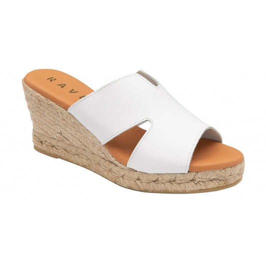White Leather Arby Wedge Mule Sandals